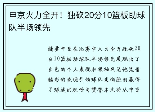 申京火力全开！独砍20分10篮板助球队半场领先